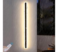 GMJGCIRVC LED Outdoor Indoor Wall Light with Remote Control Dimmable Wall Lamp Black Long Strips Exterior Garden Wall Sconce Aluminum Acrylic Waterproof IP65 Outside Entrance Hallway Wall Lighting