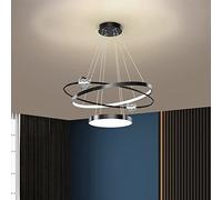 GMJGCIRVC Moderne, salon du salon LED Pendant Light, 3 bagues Collection Paint en laiton, boule de verre en cristal, lustre de plafond de lumière suspendue réglable.