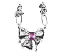 GMJGCIRVC necklace For Trendy 2025 Korean Pink Crystal Bow Bowkn Sweet necklace Women Steel Pendant Necklace Jewelry Accessories Creative Gift