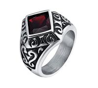 GMJGCIRVC Ring for Men Gothic,Ring for Men Cheap Square Stone with Vintage Flower Mens Rings Stainless Steel Red