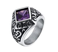 GMJGCIRVC Ring for Men Gothic,Ring for Men Cheap Square Stone with Vintage Flower Mens Rings Stainless Steel Red