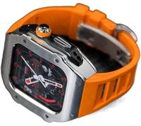 GMJGCIRVC RM Style Stainless Steel Watch Case+Rubber Watch Band Mod Kit，For Ultra 8 7 6 5 4 SE 49mm 45mm 44mm，Men Rubber Watch Strap Watch Modification Kit