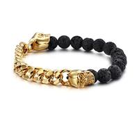 GMJGCIRVC Stainless Steel Bracelets Lava Stone and Curb Chain Bracelet