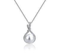GMJGCIRVC Sterling Silver Jewelry Pendant Round White Pearl Zircon Gemstone Accessories for Women Wedding Engagement