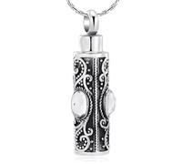 GMLRTOSPT Bijou funéraire pour Cendres, Pendentif urne cylindrique en Acier Inoxydable et Cristal, Collier Souvenir pour Femme/Homme, Blanc