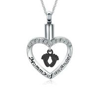 GMLRTOSPT Bijoux de Cendres de crémation, Empreinte dans Un cœur, Collier d’urne pour Cendres humaines, Pendentif commémoratif de la Maman d’Un Ange Cadeau - Noir