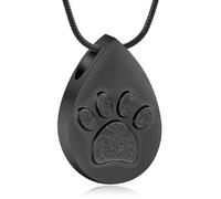 GMLRTOSPT Bijoux de crémation en Forme de Goutte de Larme pour Cendres pour Femmes pour Hommes Urne à Empreintes de Pattes Collier pour Chien Pendentif Souvenir Cendres Médaillon Noir