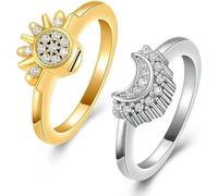 GMLRTOSPT Bijoux de crémation pour Cendres Bagues Anneaux Scintillantes de Soleil et de Lune Bague d’urne commémorative pour Cendres - 9-Argent-Or