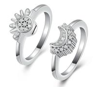 GMLRTOSPT Bijoux de crémation pour Cendres Bagues Anneaux Scintillantes pour Le Soleil et la Lune Bague commémorative pour Cendres - 6-Argent