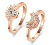 GMLRTOSPT Bijoux de crémation pour Cendres Bagues Anneaux Scintillantes Soleil et Lune Bague commémorative pour Cendres - 7-Rose Gold