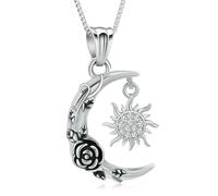 GMLRTOSPT Bijoux de crémation pour Cendres, Fleur de Rose, Colliers d’Urnes en Croissant de Lune et Soleil pour Cendres pour Humain/Animal de Compagnie Pendentif Souvenir pour Femmes - Sliver
