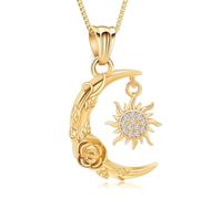 GMLRTOSPT Bijoux de crémation pour Cendres Fleur de Rose, Croissant de Lune et Urne du Soleil Colliers pour Cendres pour Humain/Animal de Compagnie Pendentif Souvenir pour Femmes - Or