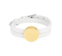 GMLRTOSPT Bracelet funéraire pour Cendres en Acier Inoxydable doré, médaillon Rond, Bracelet réglable en Cuir, Bijou funéraire personnalisé, Blanc