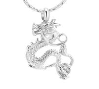 GMLRTOSPT Collier commémoratif en Acier Inoxydable avec Pendentif en Forme de Dragon pour Cendres, pour Homme et Femme, argenté