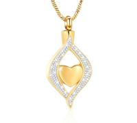 GMLRTOSPT Collier commémoratif en Forme de cœur de Mon œil, Souvenir de Cendres, Bijou funéraire, Pendentif urne, médaillon pour Cendres, Or