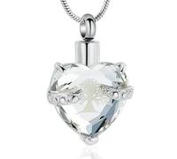 GMLRTOSPT Collier commémoratif en Forme de cœur en Cristal pour Cendres, Pendentif en Acier Inoxydable, Souvenir pour Femme, Blanc