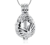 GMLRTOSPT Collier d’urne commémorative Papillon pour Cendres Pendentif Bijoux de crémation Fleur avec Collier de Boule Creuse pour Femmes - Sliver