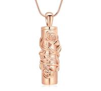 GMLRTOSPT Collier d’urne commémorative pour Cendres pour Femmes Fleur de Rose Cylindre crémation Cendres Bijoux Pendentif Souvenir - Or Rose
