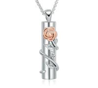 GMLRTOSPT Collier d’urne en Fleur de Rose pour Cendres pour Hommes Bijoux de crémation Pendentif en Cendres cylindriques Médaillons en Acier Inoxydable Souvenirs - Éclat avec Une Rose