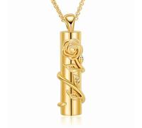 GMLRTOSPT Collier d’urne en Fleur de Rose pour Cendres pour Hommes Femmes Bijoux de crémation Pendentif en Cendres cylindriques en Acier Inoxydable médaillons Souvenirs - Or