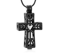 GMLRTOSPT Collier d’urne pour Bijoux de crémation pour Cendres Pendentif commémoratif en Croix en cœur avec Un Collier Souvenir d’urne Creuse - Noir avec éclat