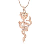 GMLRTOSPT Collier d’urne Serpent pour Cendres, Fleur de Rose, Bijoux de crémation, Bijoux pour Cendres pour Humains/Animaux de Compagnie, Pendentif commémoratif - Or Rose