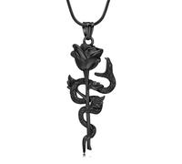 GMLRTOSPT Collier d’urne Serpent pour Cendres Fleur de Rose Bijoux de crémation pour Cendres pour Humains/Animaux de Compagnie - Pendentif commémoratif Noir