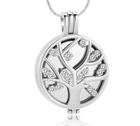 GMLRTOSPT Collier funéraire en Acier Inoxydable avec Pendentif en Forme d'arbre de Vie en zircone incrusté et médaillon commémoratif - Blanc