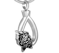 GMLRTOSPT Collier Pendentif en Forme de Goutte d'eau Creuse avec Une Belle Fleur, urne funéraire, Souvenir, pour Femmes et Filles, Cadeau, Argent et Noir