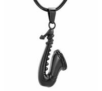 GMLRTOSPT Collier Pendentif Saxophone en Acier Inoxydable, urne funéraire pour Cendres humaines, Bijoux de crémation, médaillon Souvenir pour Femmes et Hommes - Noir