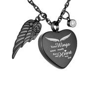 GMLRTOSPT Collier urne en Forme de cœur pour Cendres avec 12 Pierres de Naissance Bijoux de crémation pour Cendres - Vos Ailes étaient prêtes, Mon cœur n'était Pas - Noir
