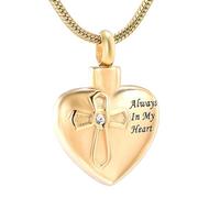 GMLRTOSPT Collier urne funéraire en Forme de cœur avec Gravure « Always in My Heart » pour Cendres d'animaux de Compagnie - Or