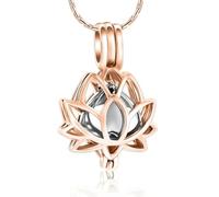 GMLRTOSPT Collier urne funéraire en Forme de Fleur de Lotus évidée pour Cendres, Pendentif Souvenir, Cadeau commémoratif funéraire, Or Rose et Argent