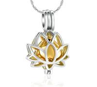 GMLRTOSPT Collier urne funéraire en Forme de Fleur de Lotus évidée pour Cendres, Pendentif Souvenir, Cadeau commémoratif funéraire, Argent et Or