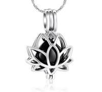 GMLRTOSPT Collier urne funéraire en Forme de Fleur de Lotus évidée pour Cendres, Pendentif Souvenir, Cadeau commémoratif funéraire, Argent et Noir