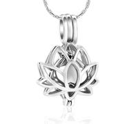 GMLRTOSPT Collier urne funéraire en Forme de Fleur de Lotus évidée pour Cendres, Pendentif Souvenir, Cadeau commémoratif funéraire, Argent