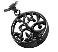 GMLRTOSPT Collier urne funéraire gravée « La Vie d'un Arbre » - Pendentif crématoire - Petite urne pour Cendres d'animaux ou humaines - Acier Inoxydable - Bijou Souvenir - Noir