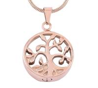 GMLRTOSPT Collier urne funéraire gravée « La Vie d'un Arbre » - Pendentif crématorium - Petite urne pour Cendres d'animaux ou humaines - Acier Inoxydable - Bijou Souvenir - Or Rose