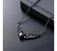 GMLRTOSPT Pendentif commémoratif en Forme de cœur avec Aile, Collier commémoratif pour Cendres, Bijou Souvenir de crémation, Pendentif urne funéraire, Collier Unisexe - Noir