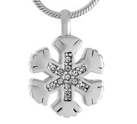 GMLRTOSPT Pendentif Flocon de Neige incrusté de Cristal, Bijou de crémation, Collier Souvenir pour Cendres, urne commémorative pour Animal de Compagnie, médaillon en métal, Argent et Blanc