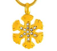 GMLRTOSPT Pendentif Flocon de Neige incrusté de Cristal, Bijou de crémation, Collier Souvenir pour Cendres, urne commémorative pour Animaux de Compagnie, médaillon en métal doré