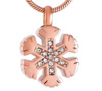 GMLRTOSPT Pendentif Flocon de Neige incrusté de Cristal, Bijou de crémation, Collier Souvenir pour Cendres, urne commémorative pour Animal de Compagnie, médaillon en métal, Or Rose