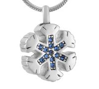 GMLRTOSPT Pendentif Flocon de Neige incrusté de Cristal, Bijoux de crémation, Collier Souvenir pour Cendres, urne commémorative pour Animaux de Compagnie, médaillon en métal, Bijoux en Argent et Bleu
