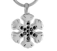 GMLRTOSPT Pendentif Flocon de Neige incrusté de Cristal, Bijoux de crémation, Collier Souvenir pour Cendres, urne commémorative pour Animaux de Compagnie, médaillon en métal - Argent et Noir
