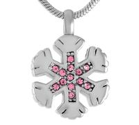 GMLRTOSPT Pendentif Flocon de Neige incrusté de Cristal, Bijoux de crémation, Collier Souvenir pour Cendres, urne commémorative pour Animaux de Compagnie, médaillon en métal, Bijoux en Argent et Rose