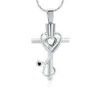 GMLRTOSPT Pendentif stéthoscope, Bijou funéraire pour Cendres, cœur, Croix en Cristal, Collier urne Souvenir, Cadeau commémoratif pour médecin et infirmière, Blanc