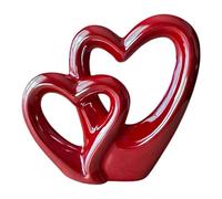 GMM Décoration cœur en céramique rouge, sculpture double cœur, 11 cm