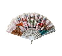 GMM Éventail de style sicilien, design avec des monuments historiques, dentelle blanche, souvenir de Palerme Catane Syracuse Agrigente