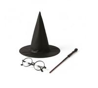GMM Set d'accessoires de costume de magicien, chapeau de sorcière noir, baguette magique, lunettes rondes, kit de déguisement 3 pièces