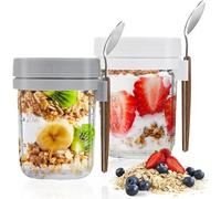 GMMG Overnight Oats Jar Bol, 2Pcs Muesli a Emporter, Réutilisable Boite Yaourt To Go, Bocaux D'avoine de Nuit avec Cuillère pour Lait Céréales Fruits (375 ml)